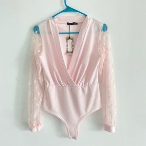 Boohoo Polka Dot Mesh Sleeve Bodysuit